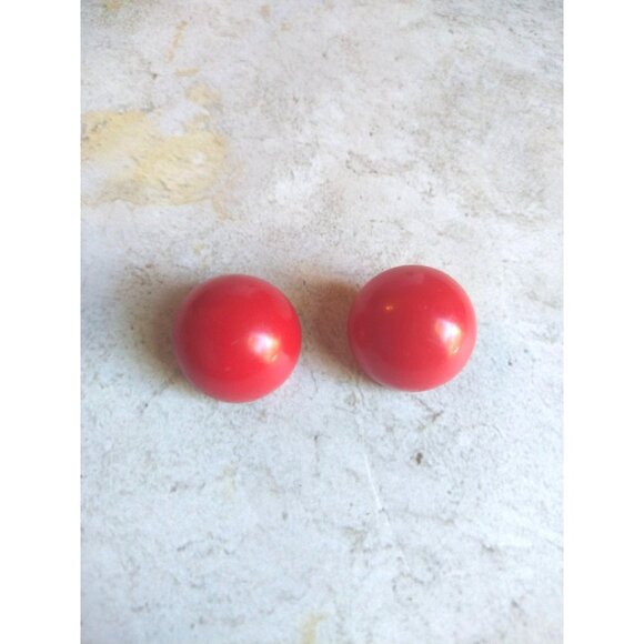 Vintage Japan Red Circle Clip On Earrings Estate Jewelry - Picture 1 of 6